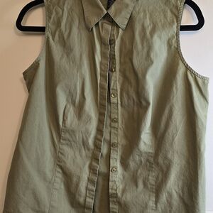 Sleeveless Olive Green Button-Up Top